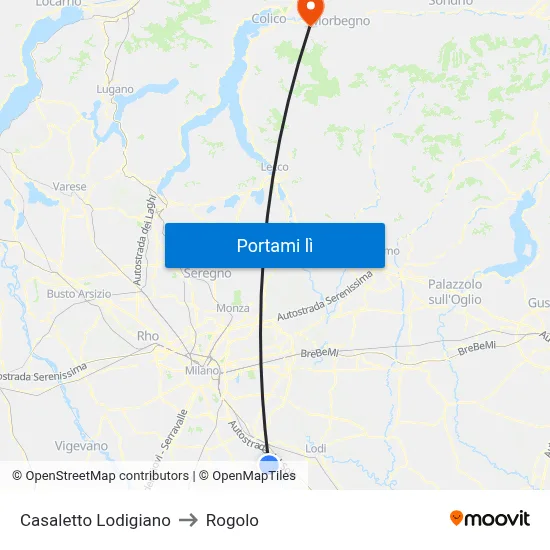 Casaletto Lodigiano to Rogolo map