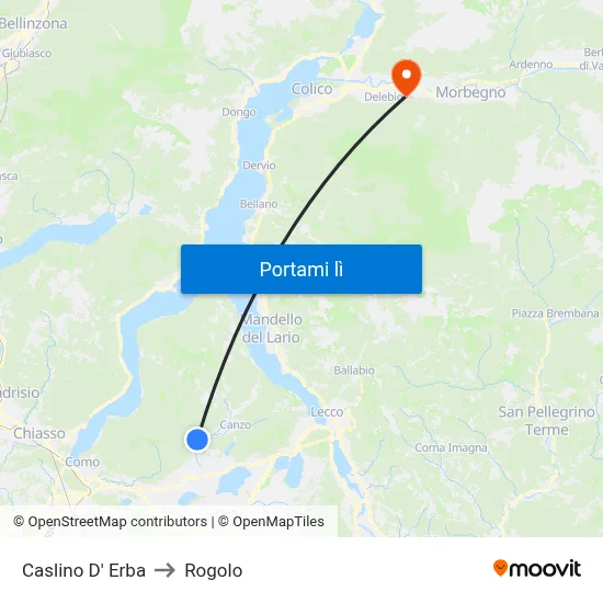 Caslino D' Erba to Rogolo map