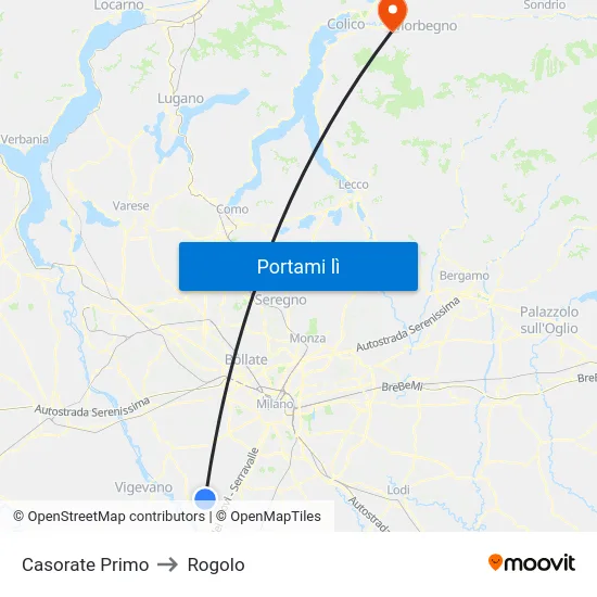 Casorate Primo to Rogolo map
