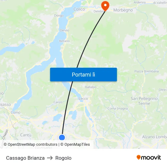 Cassago Brianza to Rogolo map