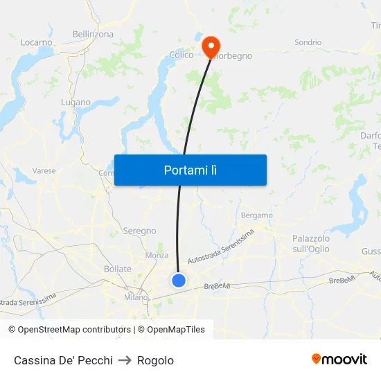 Cassina De' Pecchi to Rogolo map