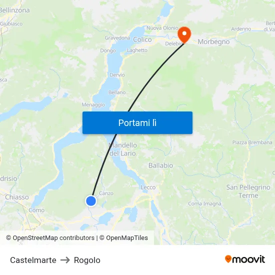 Castelmarte to Rogolo map