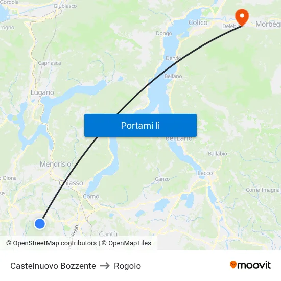 Castelnuovo Bozzente to Rogolo map