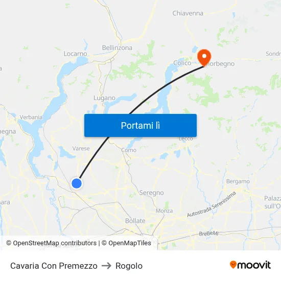 Cavaria Con Premezzo to Rogolo map