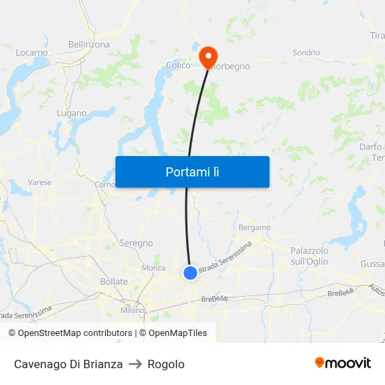 Cavenago Di Brianza to Rogolo map