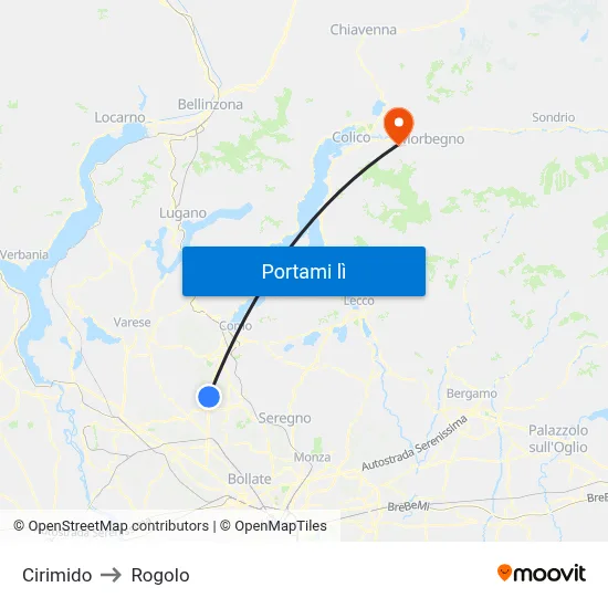 Cirimido to Rogolo map