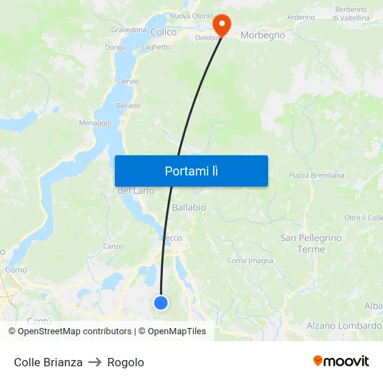 Colle Brianza to Rogolo map