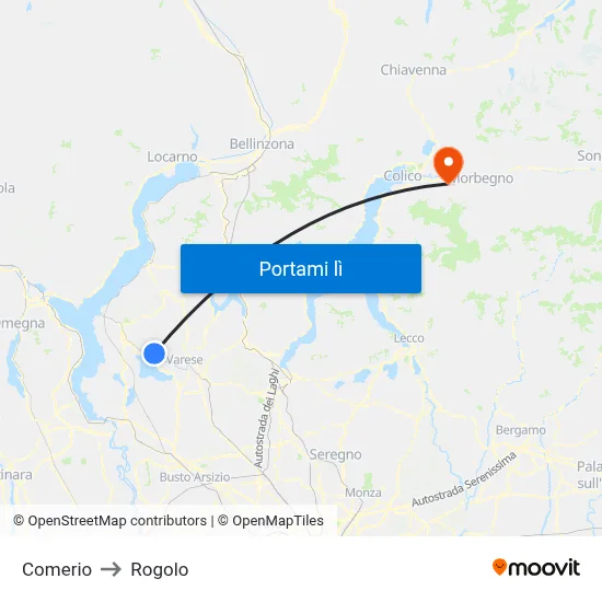 Comerio to Rogolo map