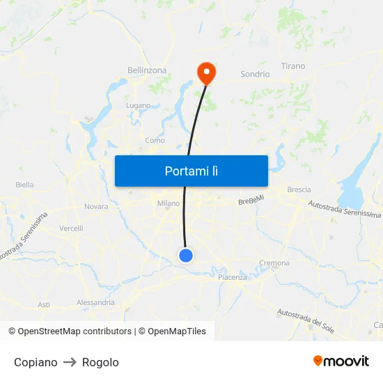 Copiano to Rogolo map
