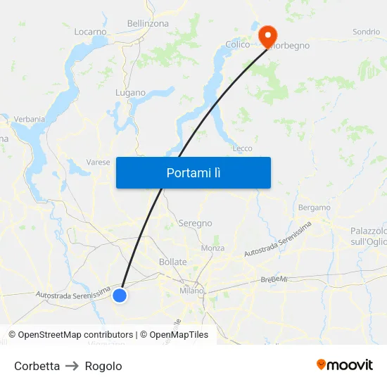 Corbetta to Rogolo map