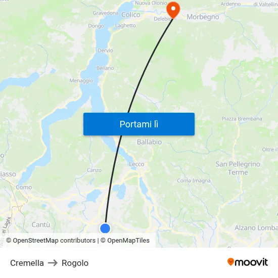 Cremella to Rogolo map