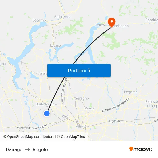 Dairago to Rogolo map