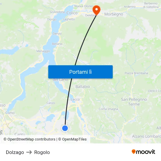 Dolzago to Rogolo map