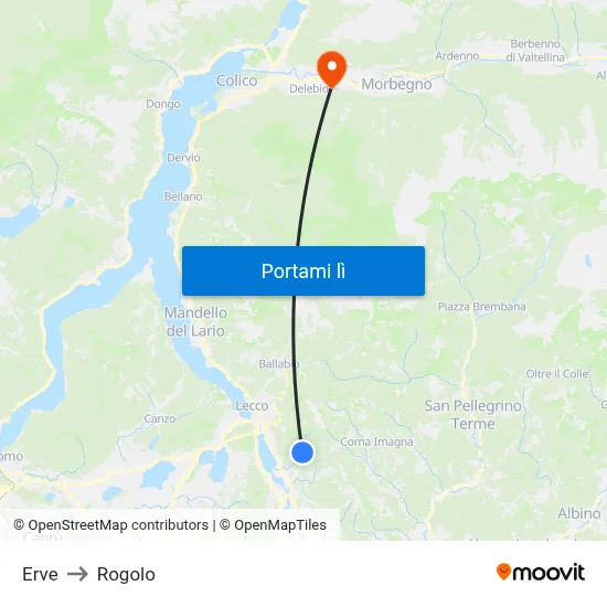 Erve to Rogolo map