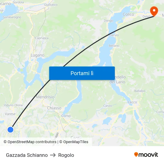 Gazzada Schianno to Rogolo map