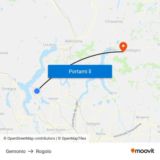 Gemonio to Rogolo map