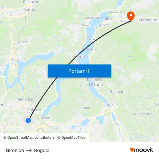 Gironico to Rogolo map