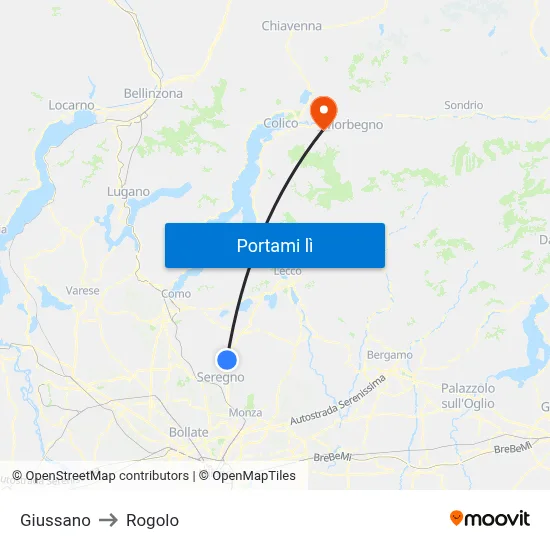 Giussano to Rogolo map