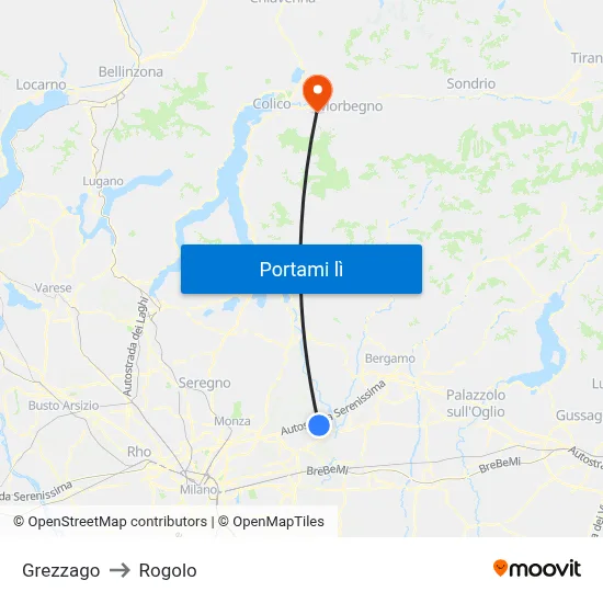 Grezzago to Rogolo map