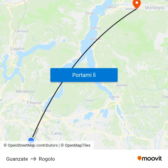 Guanzate to Rogolo map