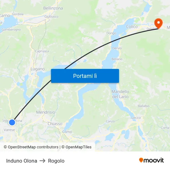 Induno Olona to Rogolo map