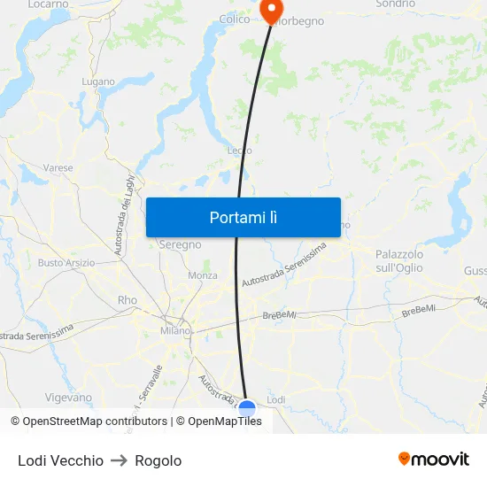 Lodi Vecchio to Rogolo map