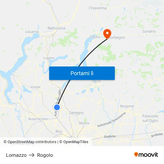 Lomazzo to Rogolo map