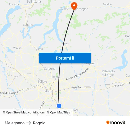Melegnano to Rogolo map