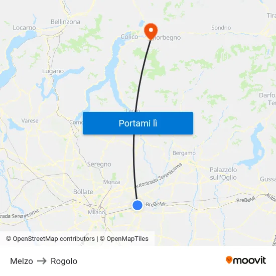 Melzo to Rogolo map