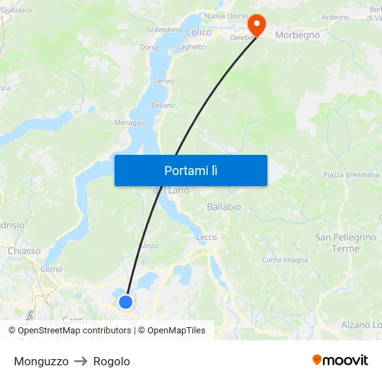 Monguzzo to Rogolo map
