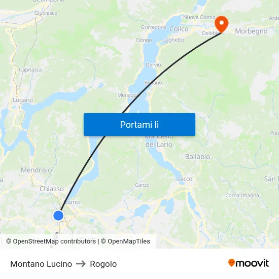 Montano Lucino to Rogolo map