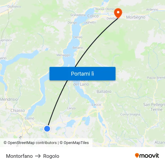 Montorfano to Rogolo map