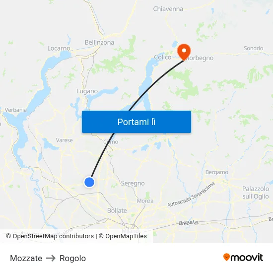 Mozzate to Rogolo map