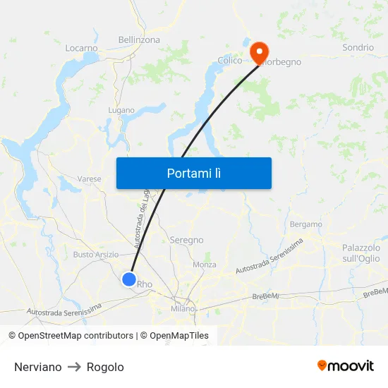 Nerviano to Rogolo map