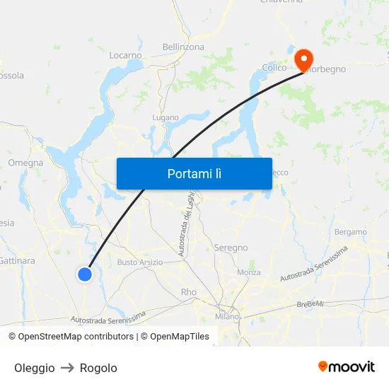 Oleggio to Rogolo map