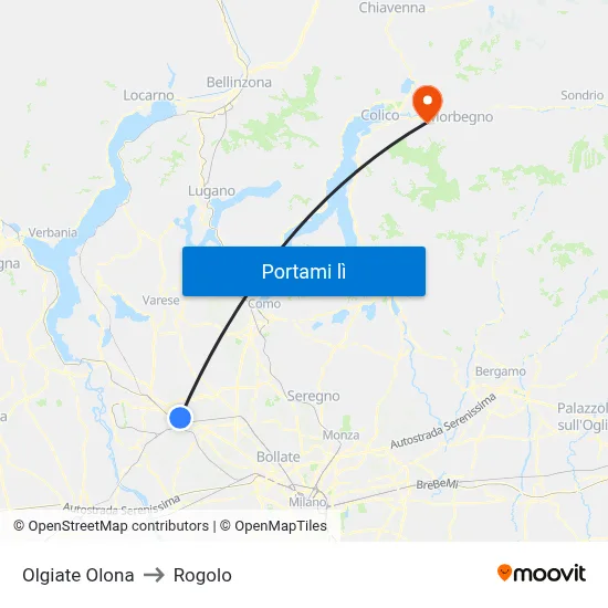 Olgiate Olona to Rogolo map
