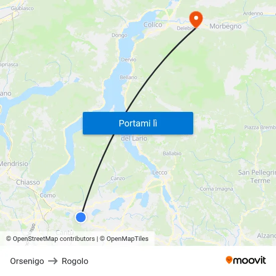 Orsenigo to Rogolo map