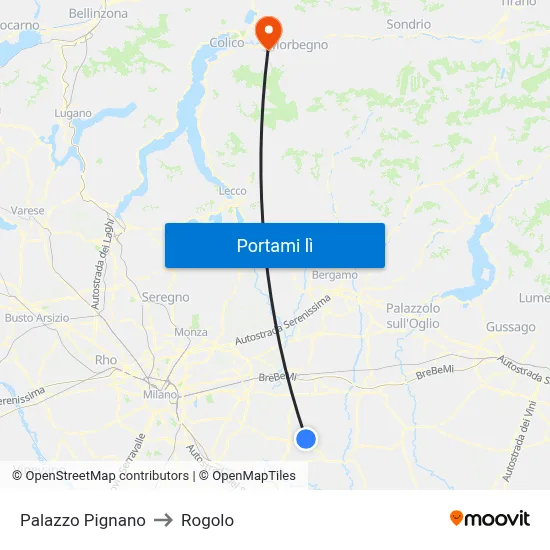 Palazzo Pignano to Rogolo map