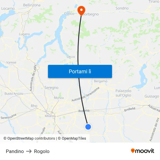 Pandino to Rogolo map