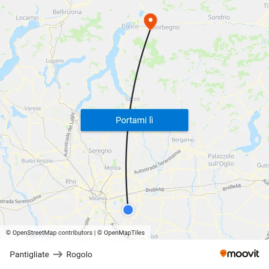 Pantigliate to Rogolo map