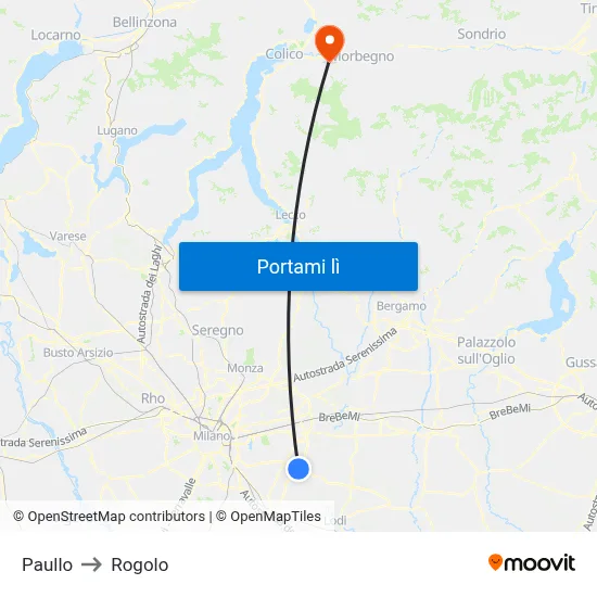 Paullo to Rogolo map