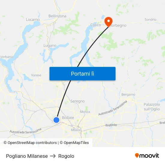 Pogliano Milanese to Rogolo map