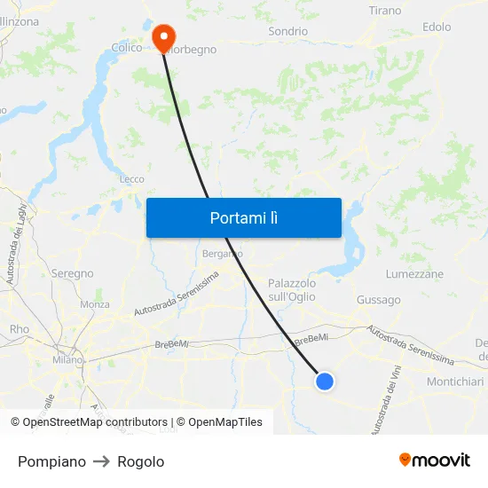 Pompiano to Rogolo map