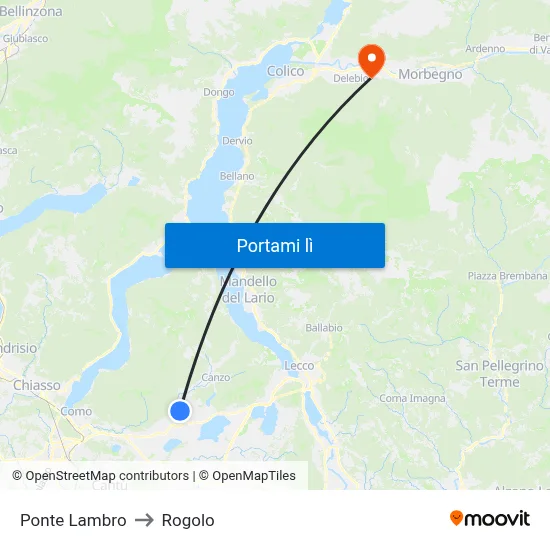 Ponte Lambro to Rogolo map