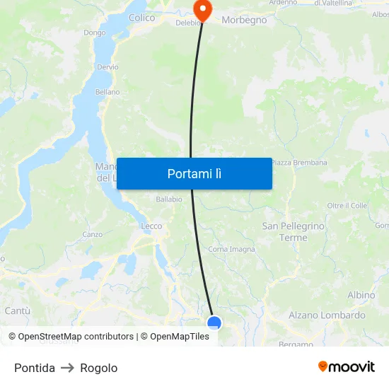 Pontida to Rogolo map