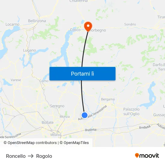 Roncello to Rogolo map