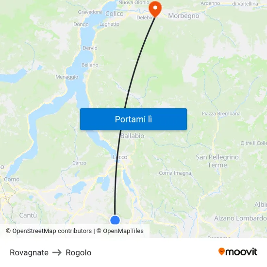 Rovagnate to Rogolo map