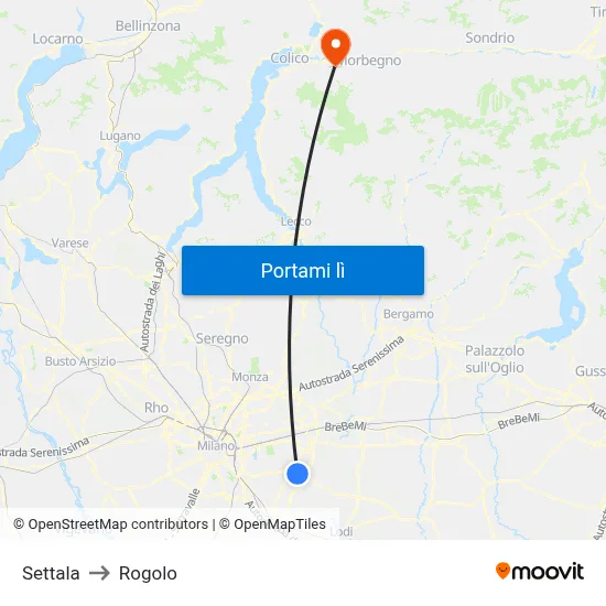 Settala to Rogolo map