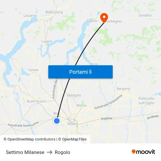 Settimo Milanese to Rogolo map