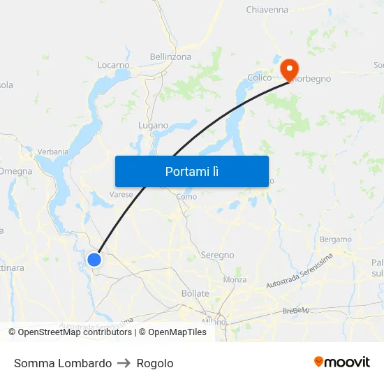 Somma Lombardo to Rogolo map